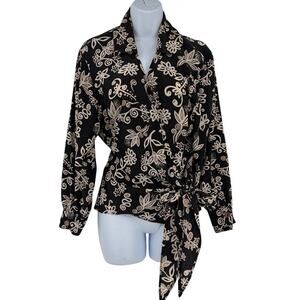 Vtg 90s Diane Von Furstenberg Silk Wrap Blouse Sz L Floral Luxe *Repair Needed*